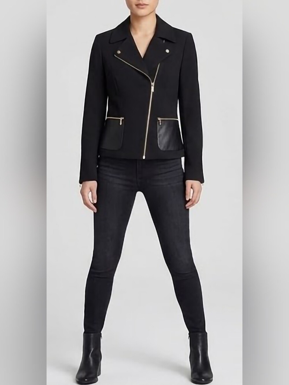 Calvin Klein $124 Black Asymmetrical Gold Zip/Hardware Women's Jacket 6 Small